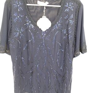 Simply Couture Black and Blue Embellished Blouse